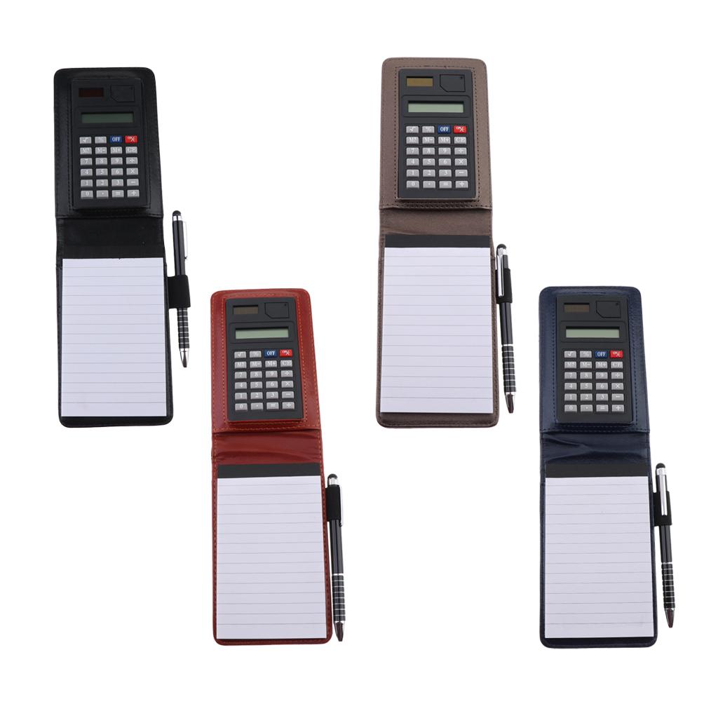 A7 Leather Waterproof Hardcover Notes Book with Calculator+Ballpen Black