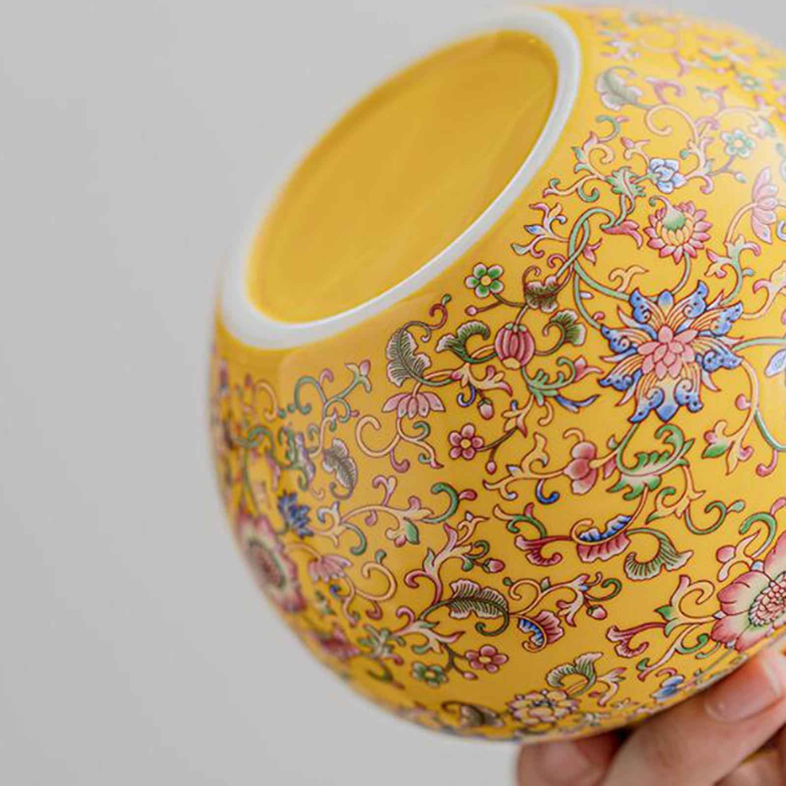Tea Canister Floral Temple Jar with Lid Multipurpose Artwork Storage Container Desk Jar Vase Ceramic Ginger Jar for Dining Room Office Decor