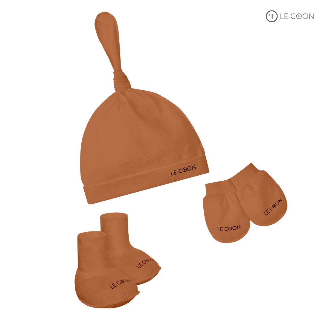 LE COON | Set Mũ Knotted, Bao Tay, Bao Chân | Vải COOL mỏng mát | 0 - 3 tháng