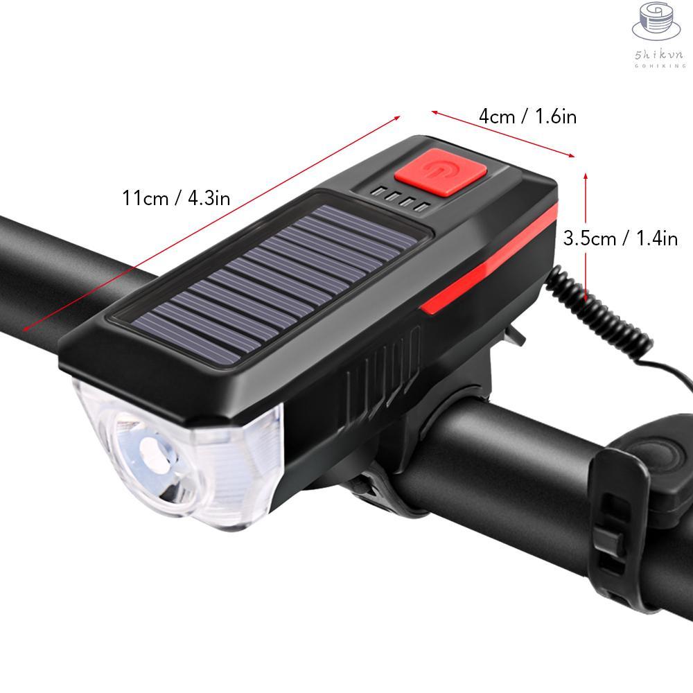 Đèn pha năng lượng mặt trời 5 chế độ sáng với cổng sạc USB chống nước có thể sạc lại cho xe đạp leo núi