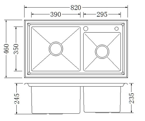 Bồn rửa chén inox 304 KOSKO, chậu rửa chén bát 82x45cm đúc lệch lắp được nhiều loại vòi nước rửa chén