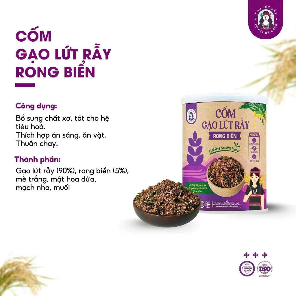 Combo 2 Hũ Cốm Gạo Lứt Rẫy Rong Biển Bh.Nong (Mỗi Hũ 180g) - Dinh Dưỡng Cho Người Ăn Vặt Healthy, Ăn Chay, Ăn Kiêng