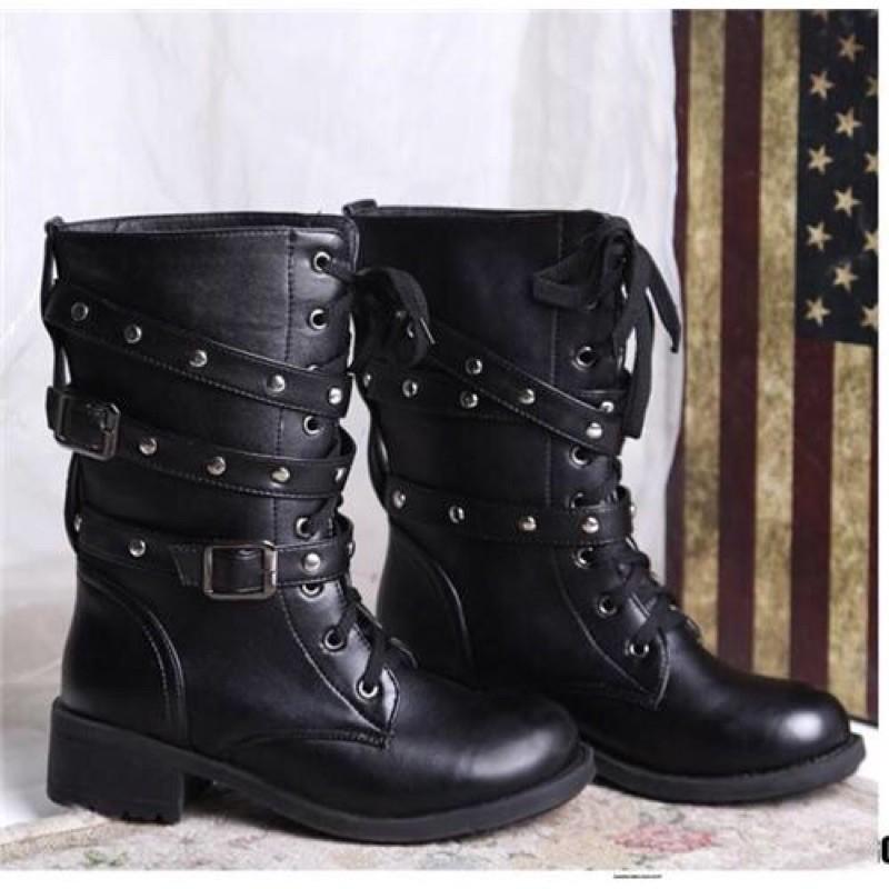 [Boot chiến binh] [Cá tính] ]QUÀ TẶNG] Boot siêu xinh cổ cao PU