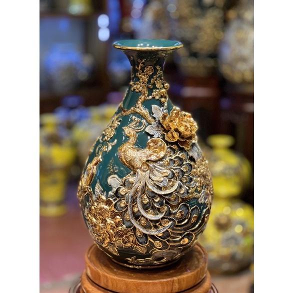 Tỳ bà công đào kênh bong vẽ vàng 24k-cao 40cm