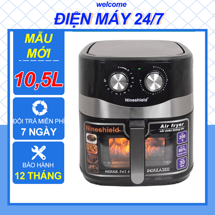 Nồi Chiên Không Dầu NineShiled Dung Tích 10.5L, Mặt Kính Trong Suốt - Model KB8002 - Hàng Chính Hãng