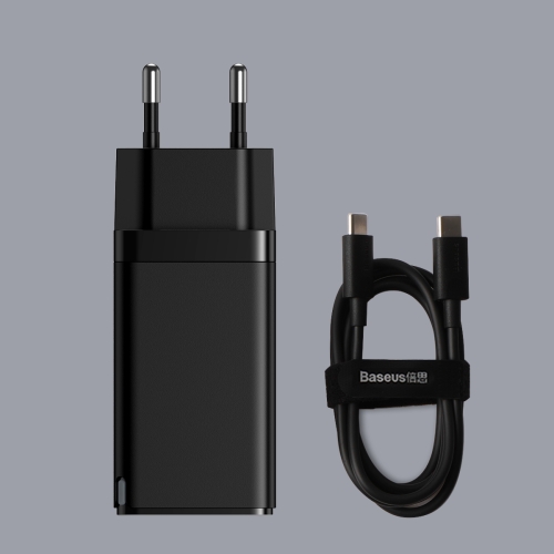 Bộ sạc nhanh Baseus Gan2 Pro 65W chuôi tròn 2 cổng Type-C và 1 USB kèm dây Type-C to Type-C dài 1M ( 2 màu ) - Hàng chính hãng