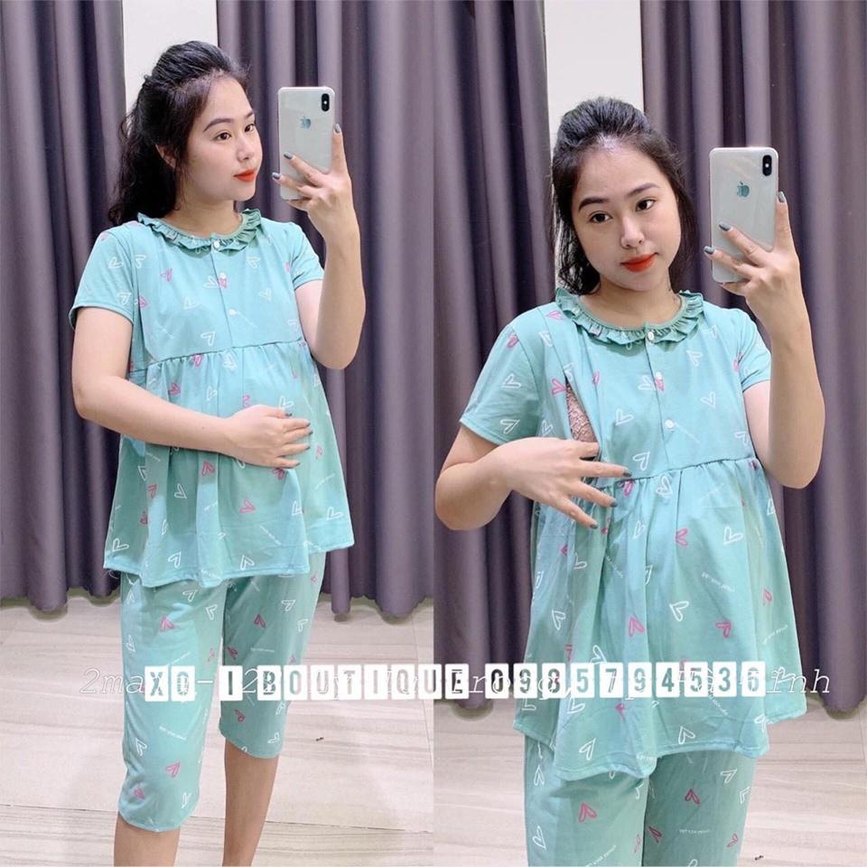 bộ ngố cổ bèo cài cúc mặc bầu và sau sinh chất thun cotton 100%