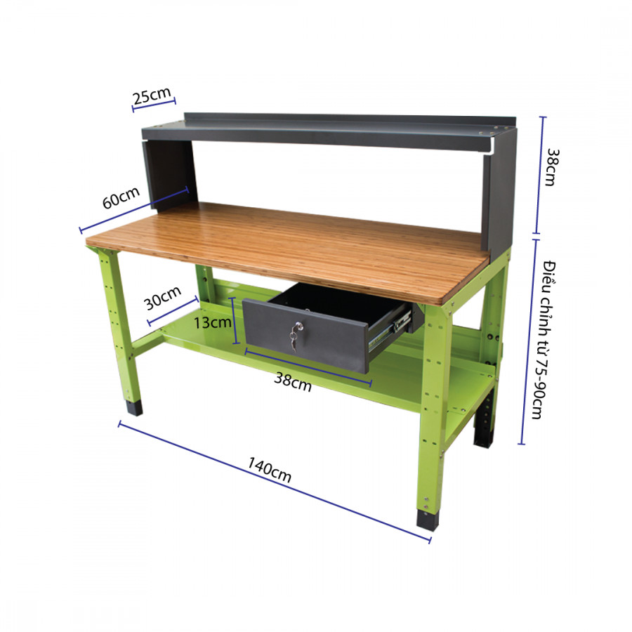 Bàn nguội thao tác cơ khí Workbench mặt bàn tre phòng Lab WB-lab