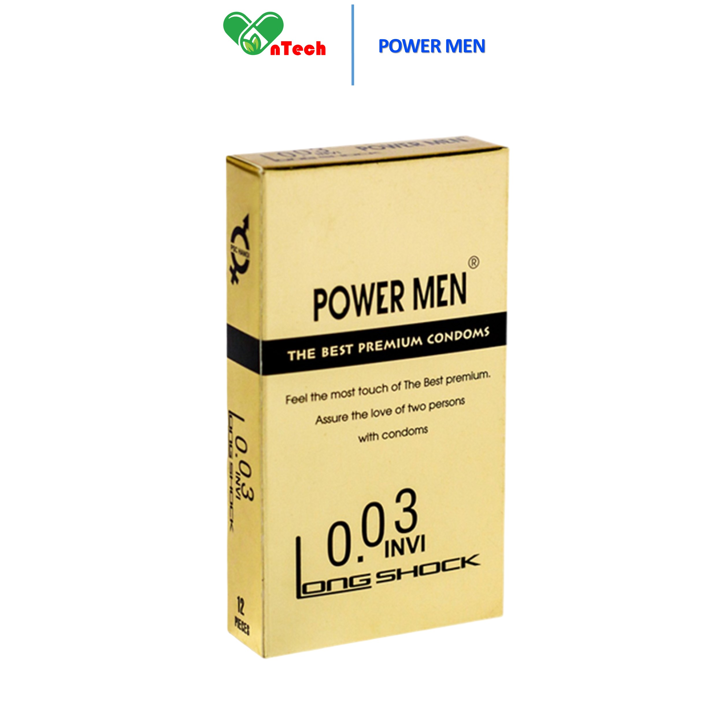 Bao cao su POWER MEN 0.03 INVI điệp viên tàng hình 0.03 siêu mỏng kéo dài thời gian hạn chế xuất tinh sớm hộp 12 chiếc