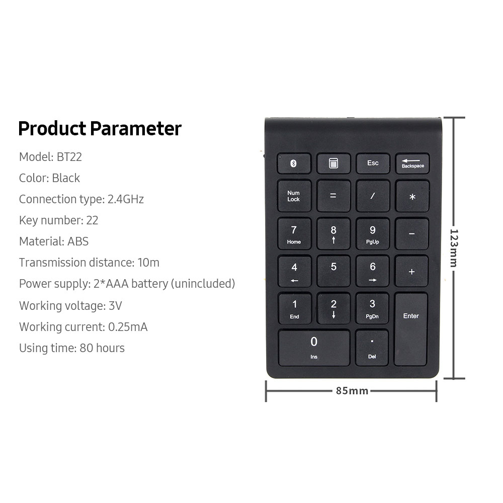 Bàn Phím Số Không Dây 2.4g 22 Phím Cho Máy Tính Xách Tay Hỗ Trợ AnDroid / Windows / IOS