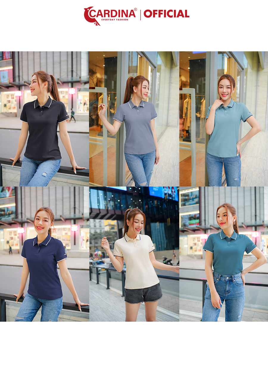 Áo Polo Nữ CARDINA Chất Thun Lạnh Cao Cấp Áo Cổ Bẻ Phối Màu Cộc Tay Mềm Mại 3APF03