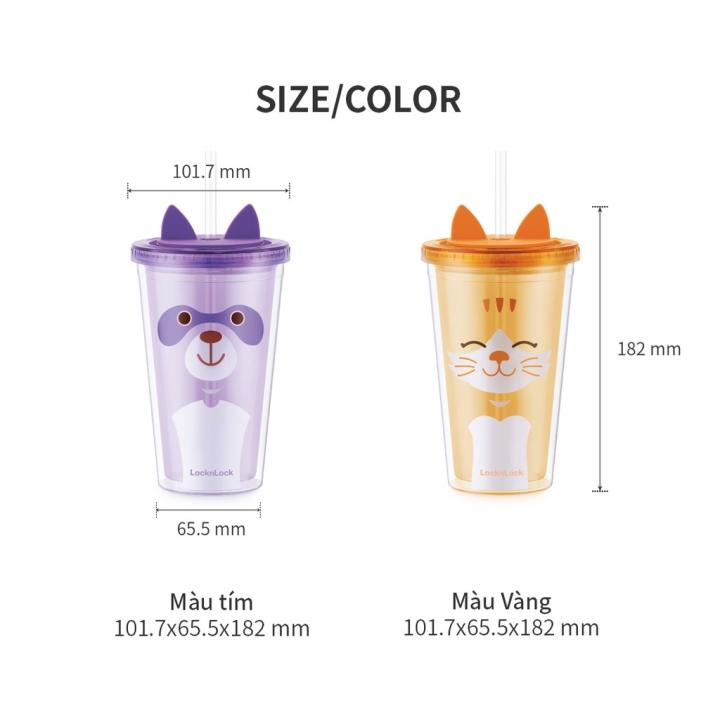 HAP512GRP - Ly nhựa 2 lớp LocknLock Animal 520ml in hình gấu trúc - Màu