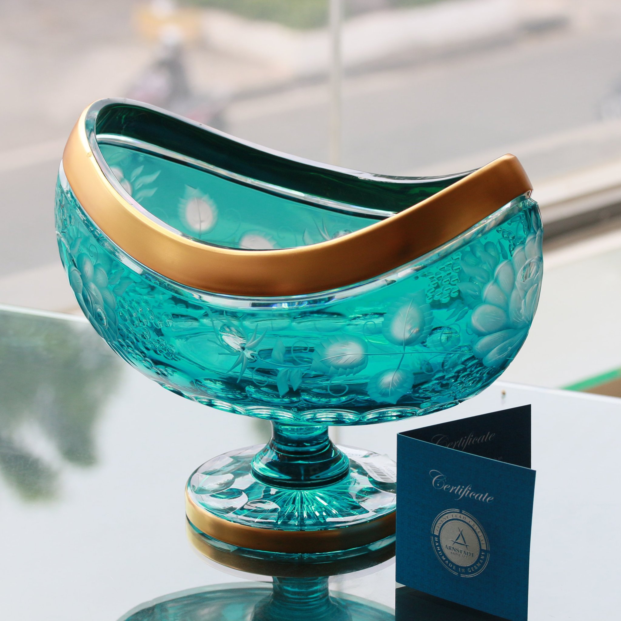 Đĩa Hoa quả Primerose Gold Pha lê Màu - Mạ vàng Arnstadt 26cm