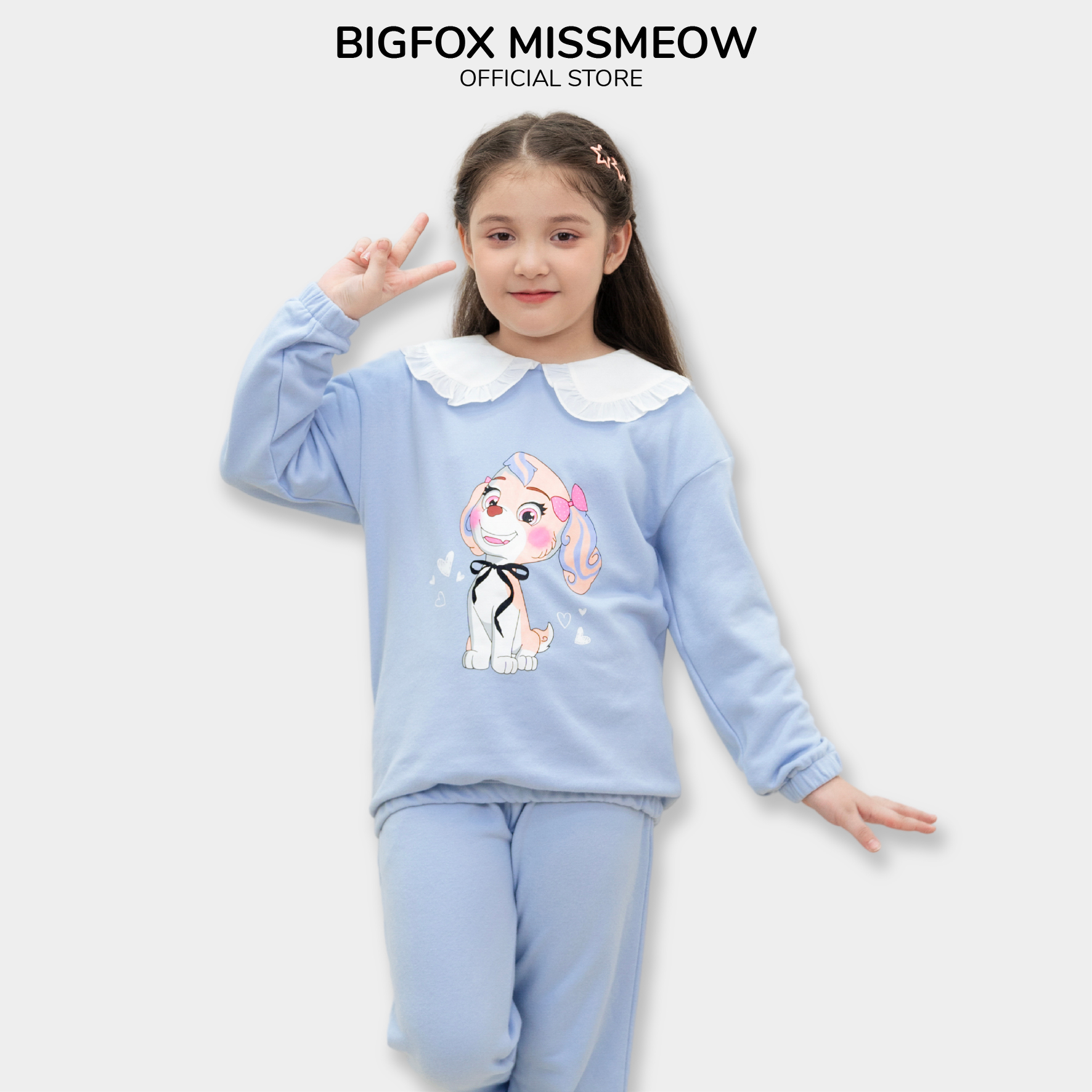 Bộ nỉ bé gái BIGFOX MISS MEOW size đại, quần áo dài tay thu đông cho trẻ em style Hàn Quốc cỡ 3,7,11 tuổi 20kg 40kg 1968