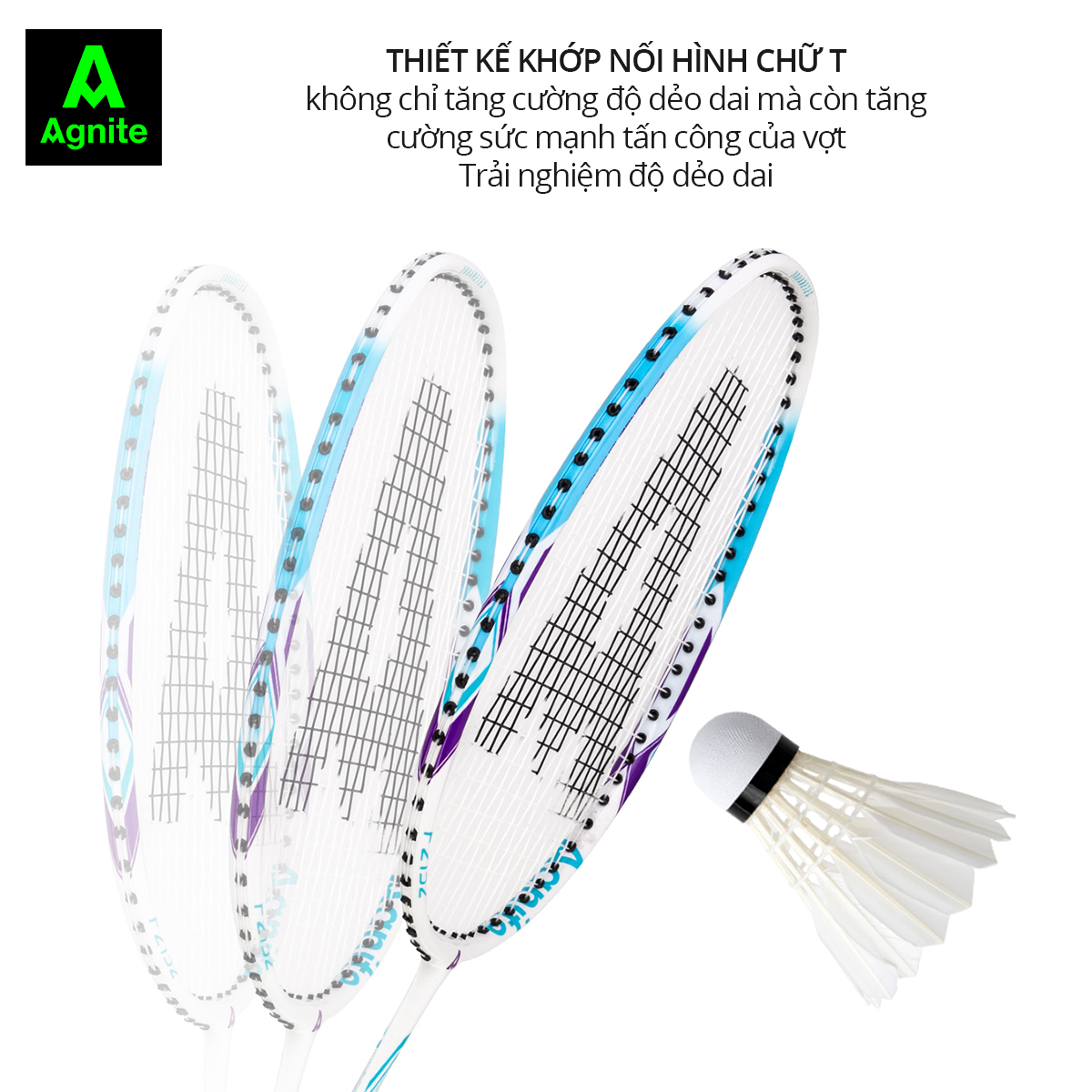 Cặp vợt cầu lông cán liền nhôm carbon siêu nhẹ chính hãng Agnite - Tặng hộp cầu nhựa và bao đựng - F2132
