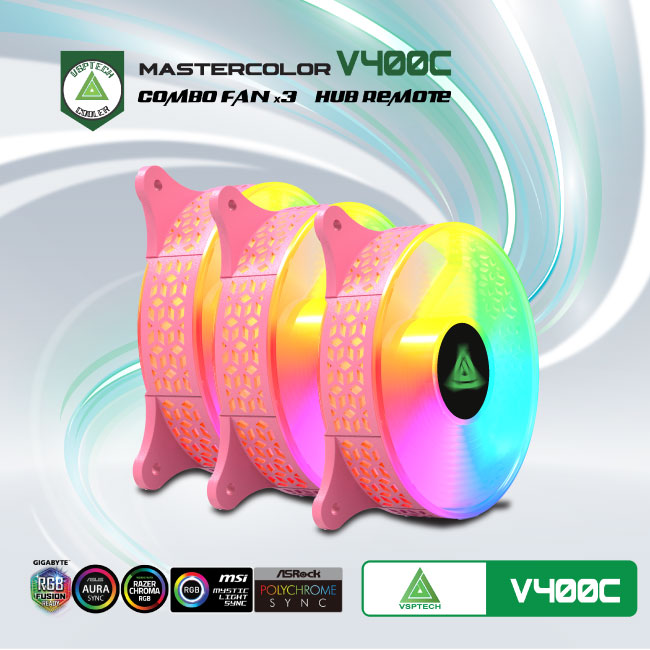 Bộ 3 Fan case VSP V400C 12cm LED RGB + Hàng chính hãng TECH VISION phân phối