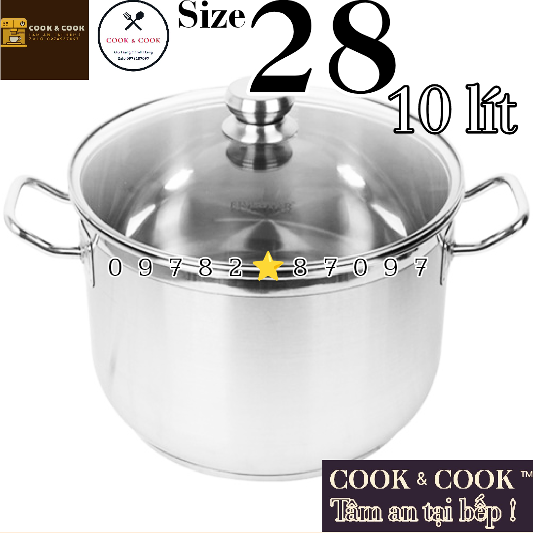 Nồi luộc gà inox 3 đáy nắp kính size 28 cm dung tích 10 LÍT sử dụng trên bếp từ