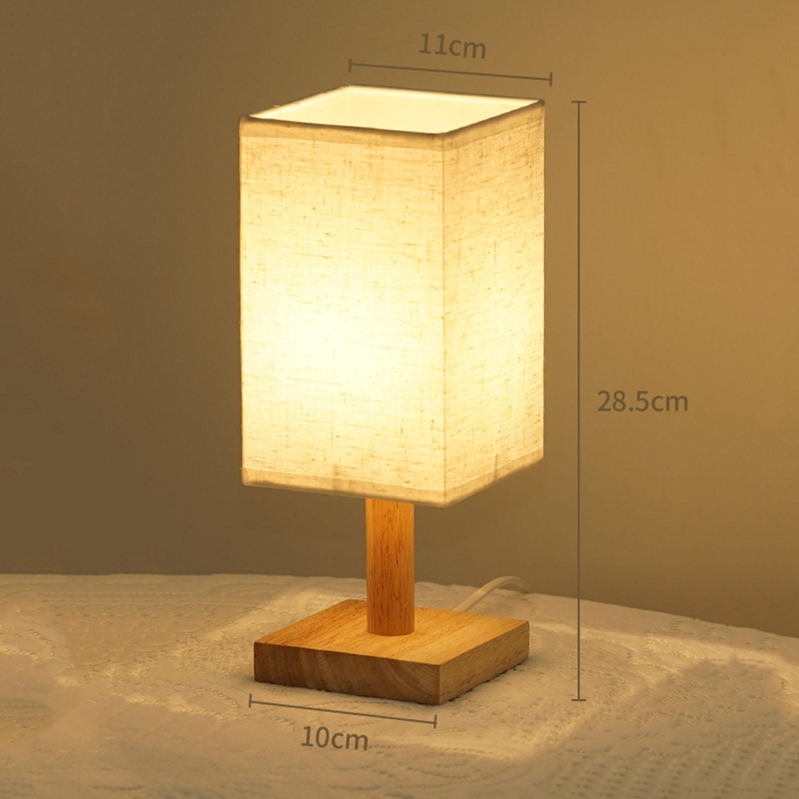 Bedside Table Lamp Decorative with Flaxen Fabric Shade Wood Base Warm White