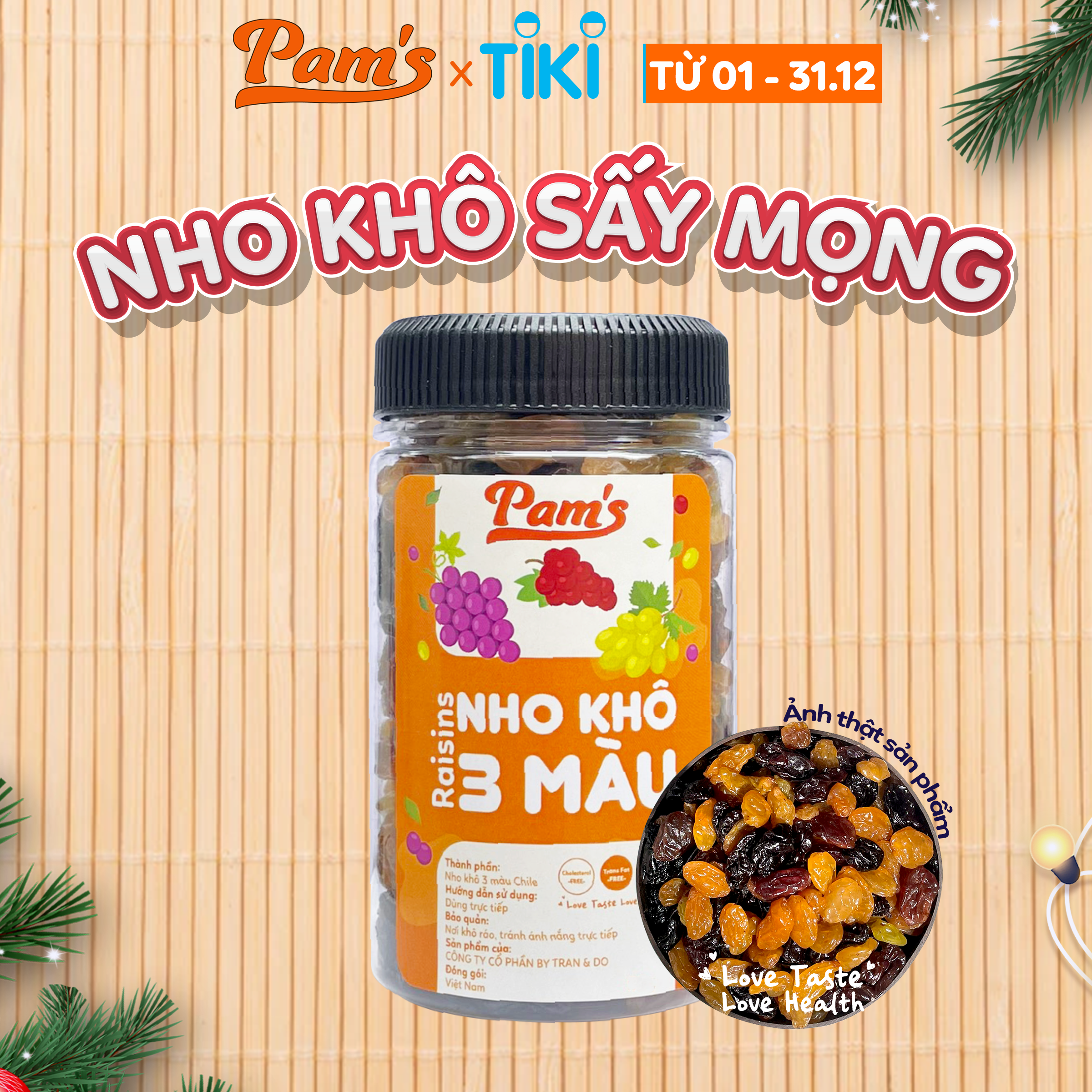 Nho Khô Sấy Mọng Không Đường Pams 200g/hũ - Hàng Nhập Khẩu Chile, Chua Ngọt Tự Nhiên