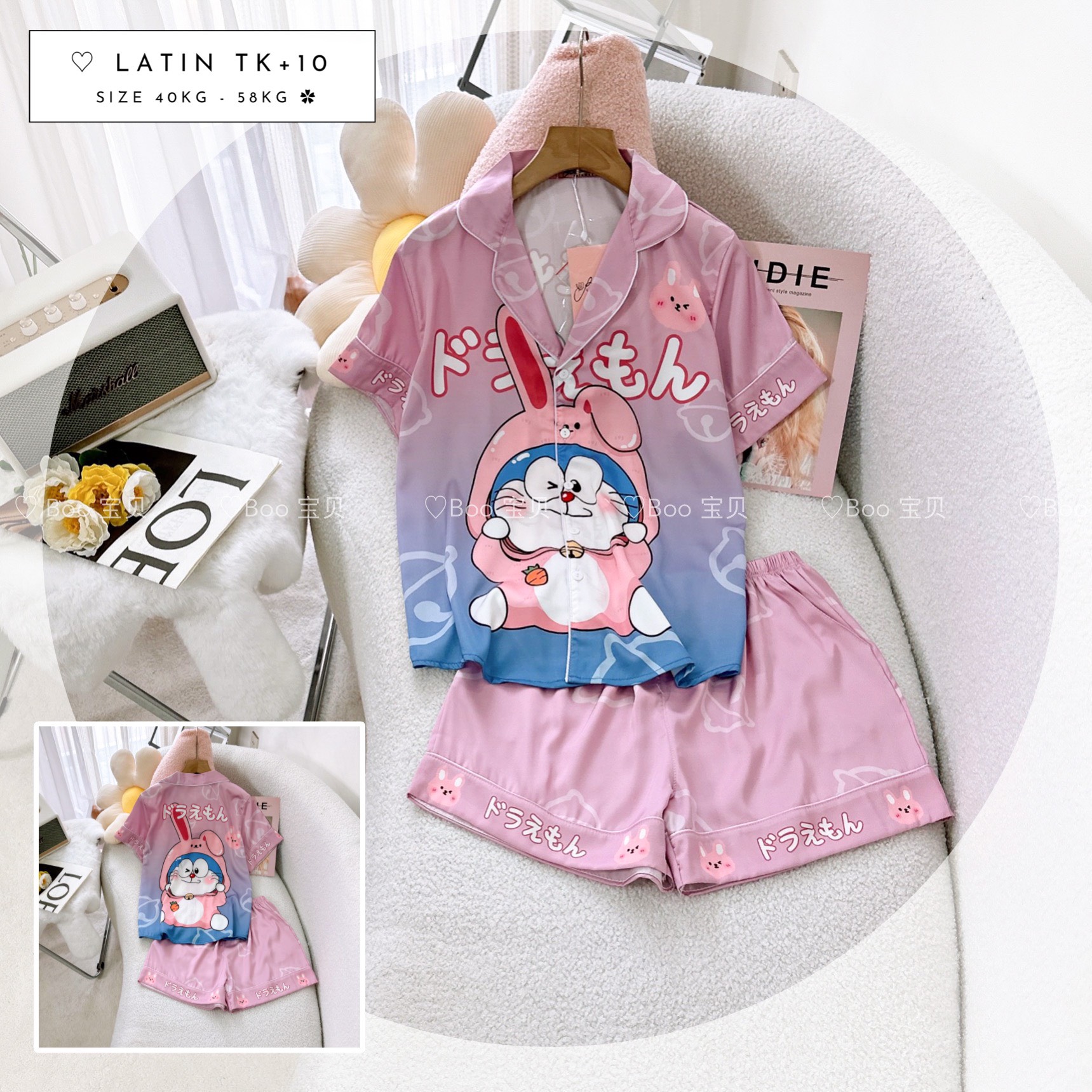 [HCM] (40-56kg, P3) Đồ bộ pijama nữ đùi TNQN chất liệu latin in 3D hoạt hình. gấu lotso - gấu pooh - capybara - trơn
