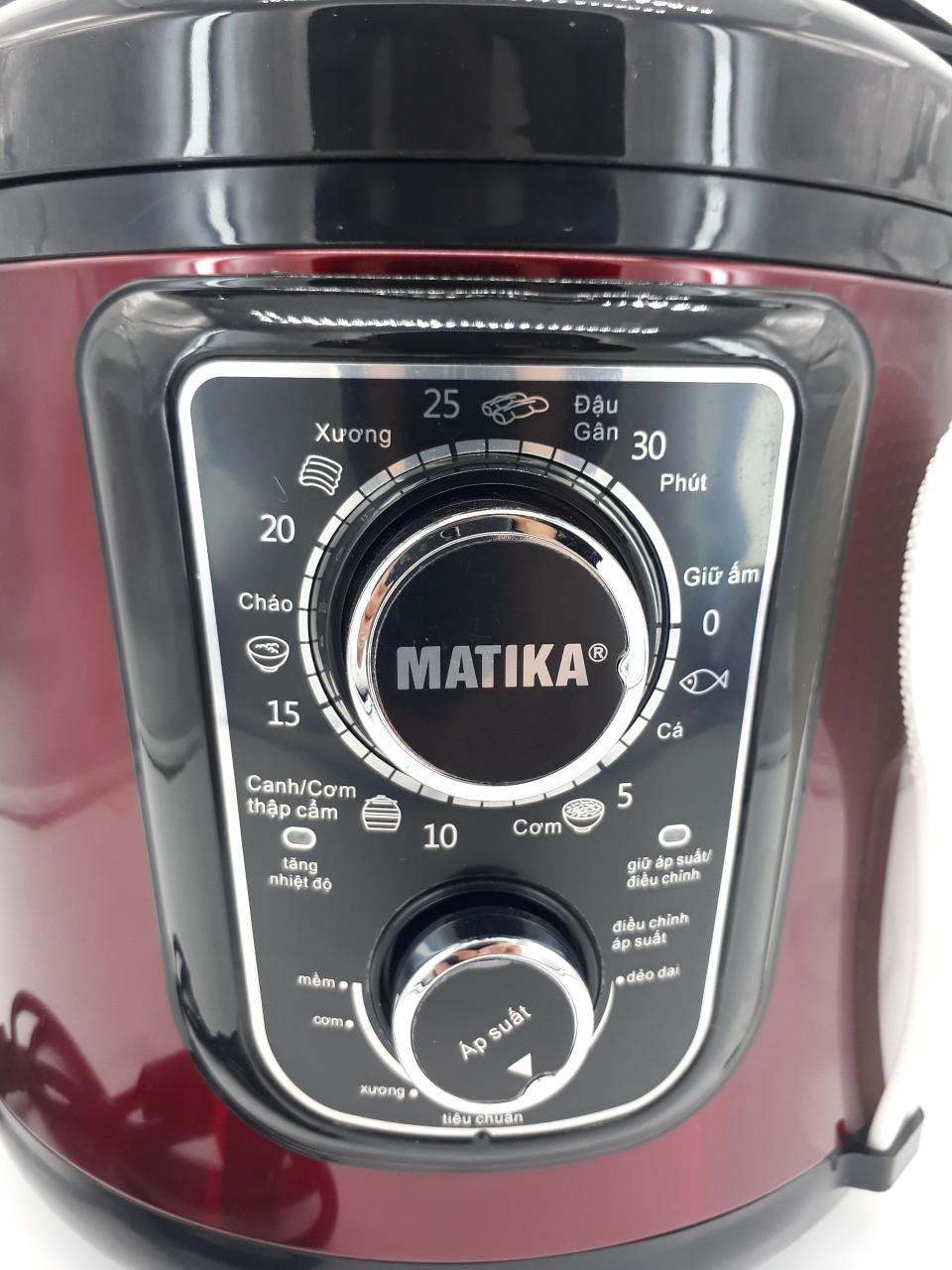Nồi áp suất điện Matika 6L 1000W có điều chỉnh áp màu đỏ đen MTK - 9262 - HÀNG CHÍNH HÃNG
