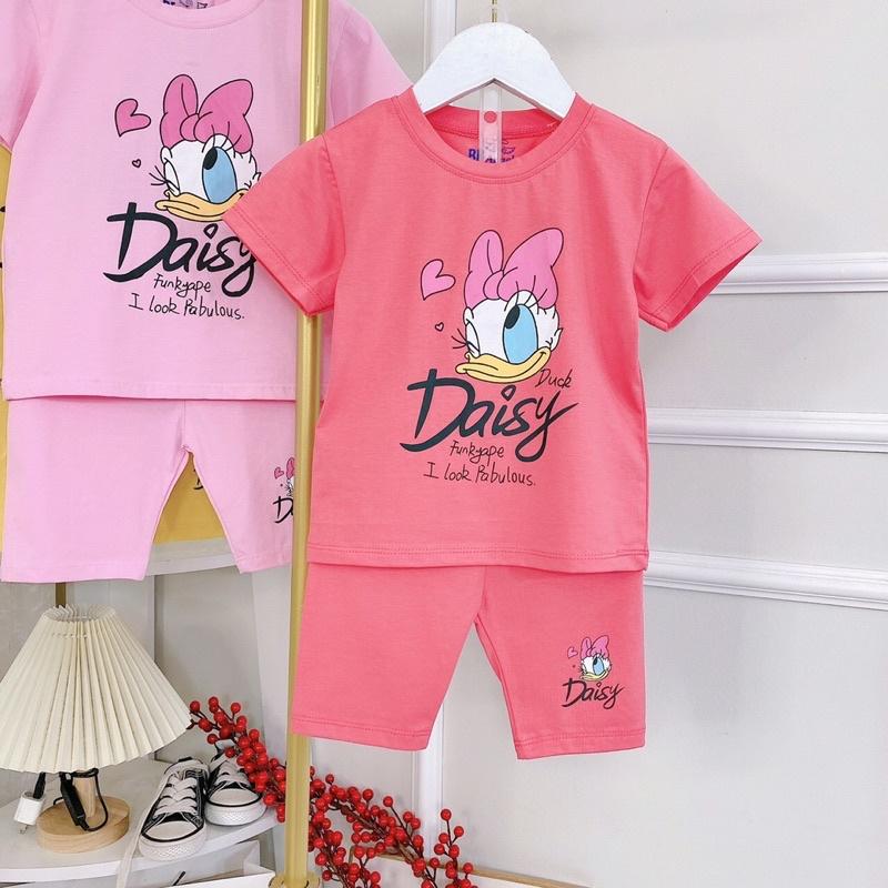Bộ cộc tay cotton in hình daisy cho bé gái màu hồng . vàng. sen size đại 23-35kg