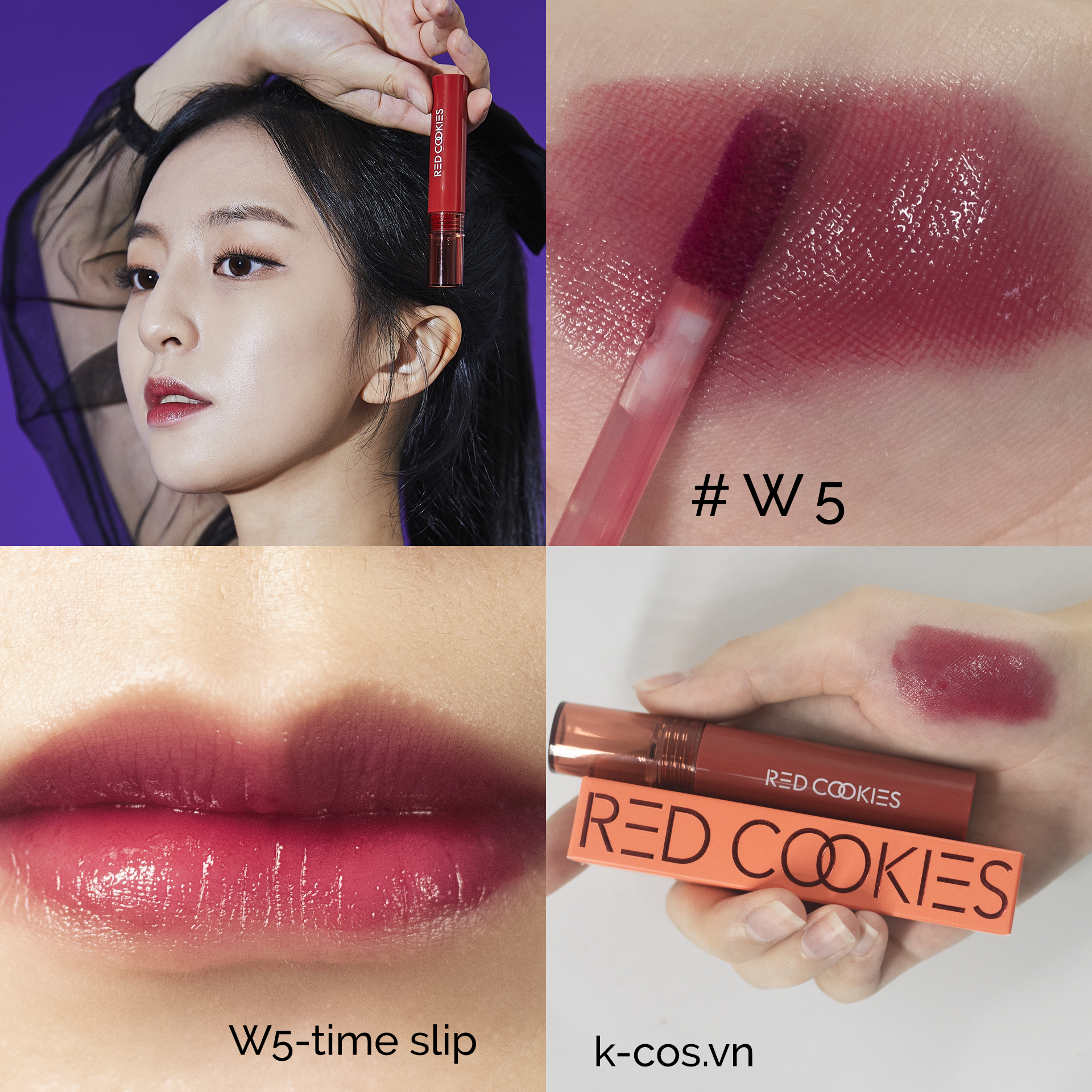 Son Bóng Red Cookies Glow Water Wrap Tint Hàn Quốc Màu W5 - Đỏ Gạch