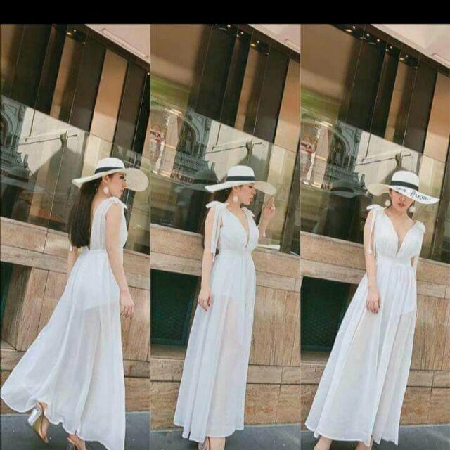 Maxi voan cột vai nơ