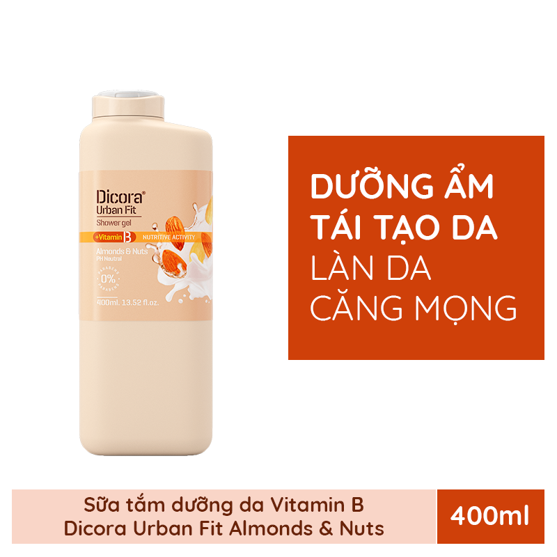 Sữa tắm dưỡng da Dicora Urban Fit Almonds &amp; Nuts Vitamin B Hạnh Nhân &amp; Các Loại Hạt 400ml