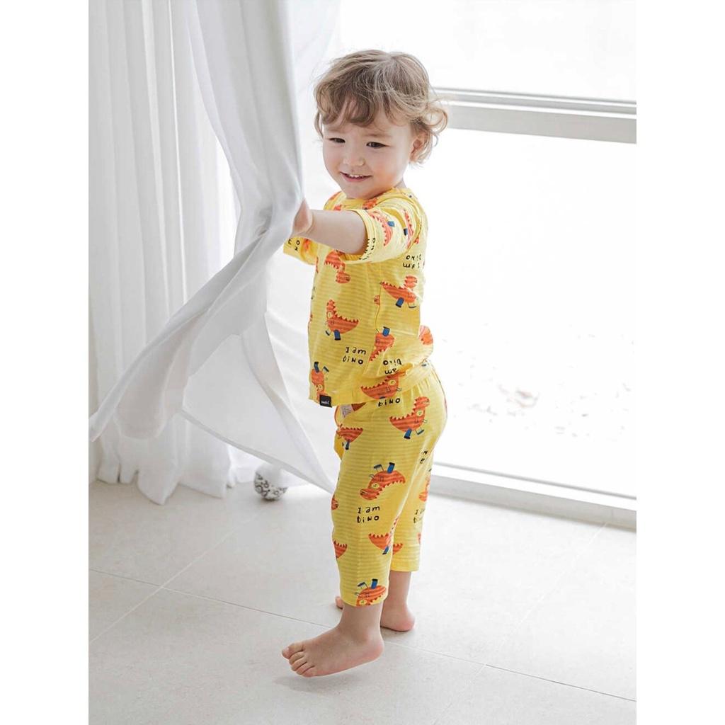 BỘ LỬNG CAO CẤP BÉ TRAI NỘI ĐỊA HÀN, CHẤT COTTON GIẤY ORGANIC, MẪU KHỦNG LONG VÀNG