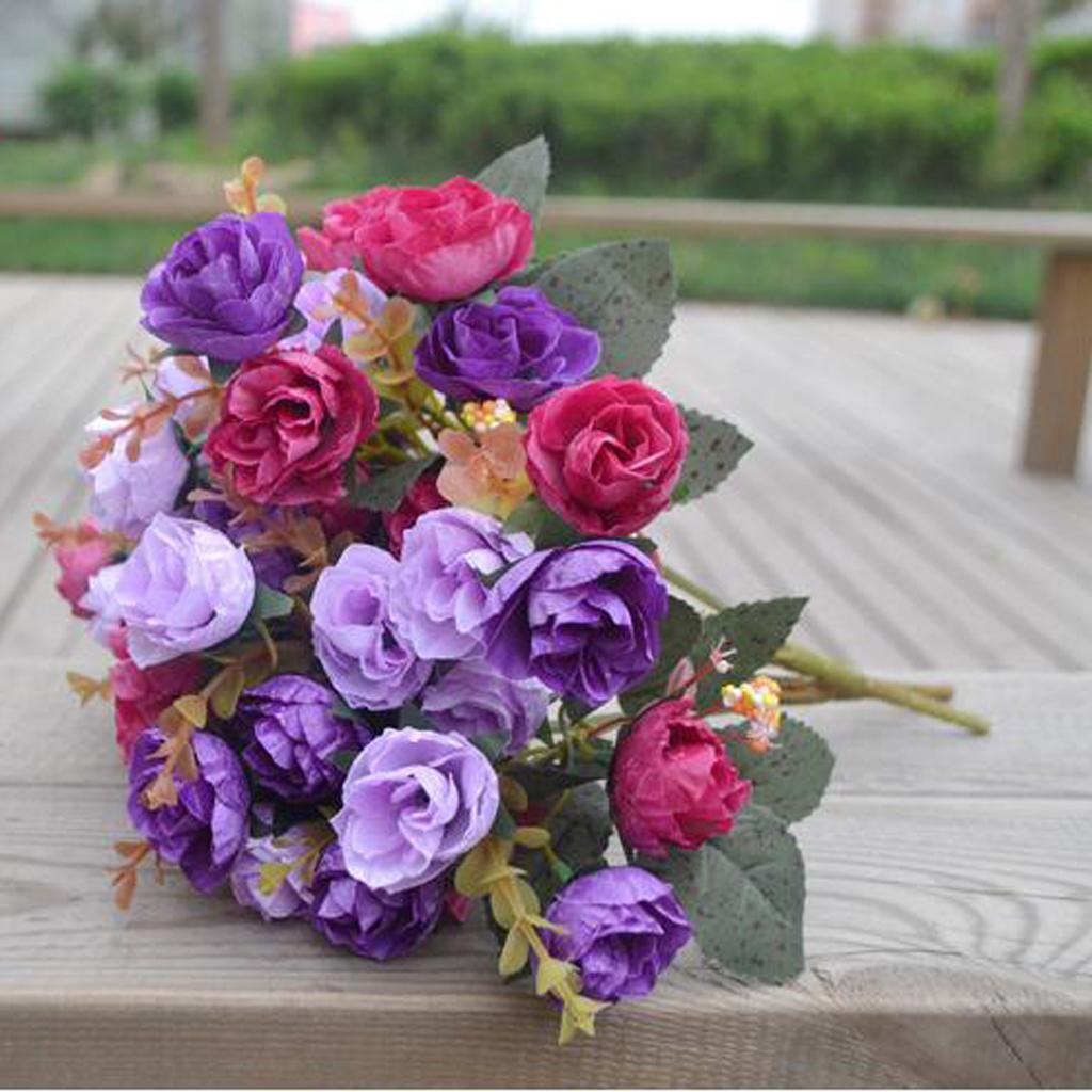 2X Artificial 21-Head Rose Silk Flower Floral Wedding Home Decor Purple