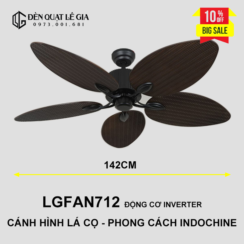 [GIẢM GIÁ SỐC] Quạt Trần Phong Cách Đông Dương LGFAN712D | Quạt Trần Trang Trí