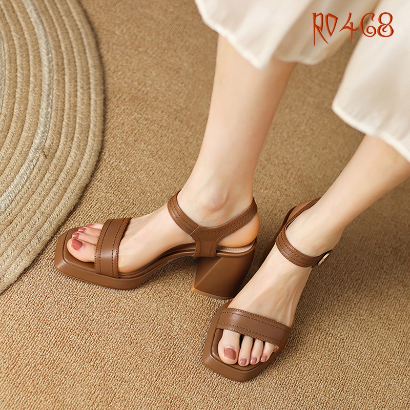 Sandal cao gót quai ngang cao cấp ROSATA RO468 cao 8p- Trắng, Nâu - HÀNG VIỆT NAM - BKSTORE