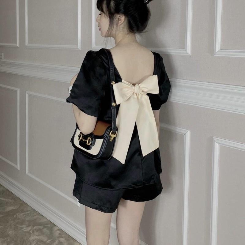 Sét Babydoll Nơ Kem Áo Tay Bồng Siêu Xinhh