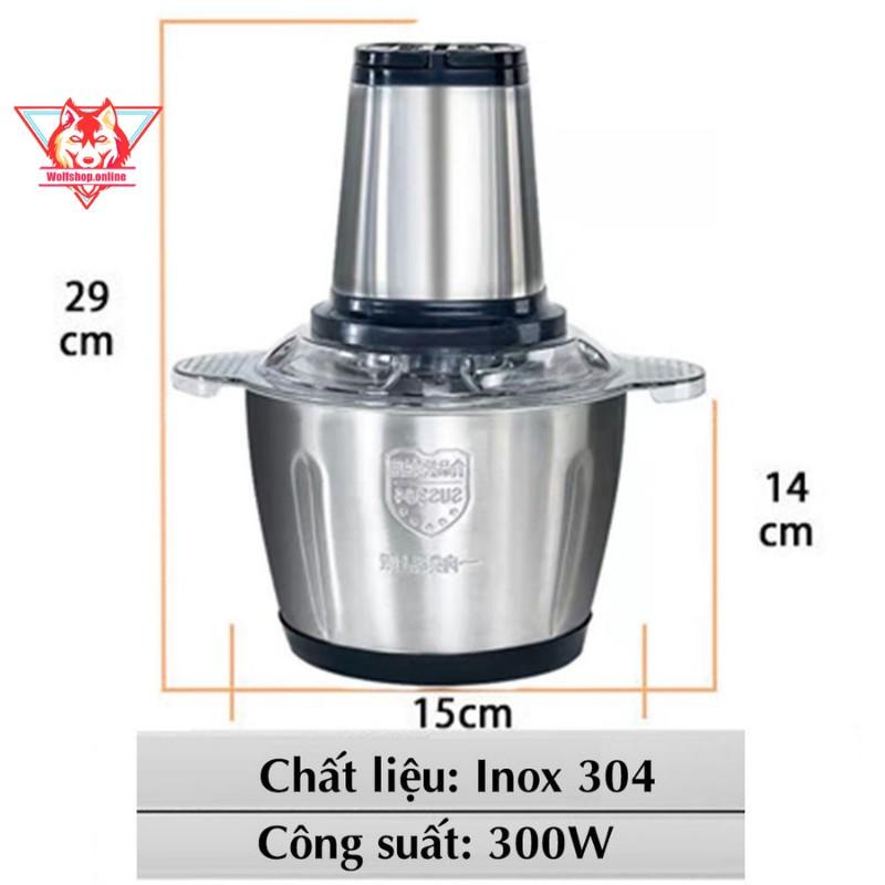 Máy xay thịt, máy xay đa năng 4 lưỡi 2 lít công suất lớn cối inox 304 cao cấp