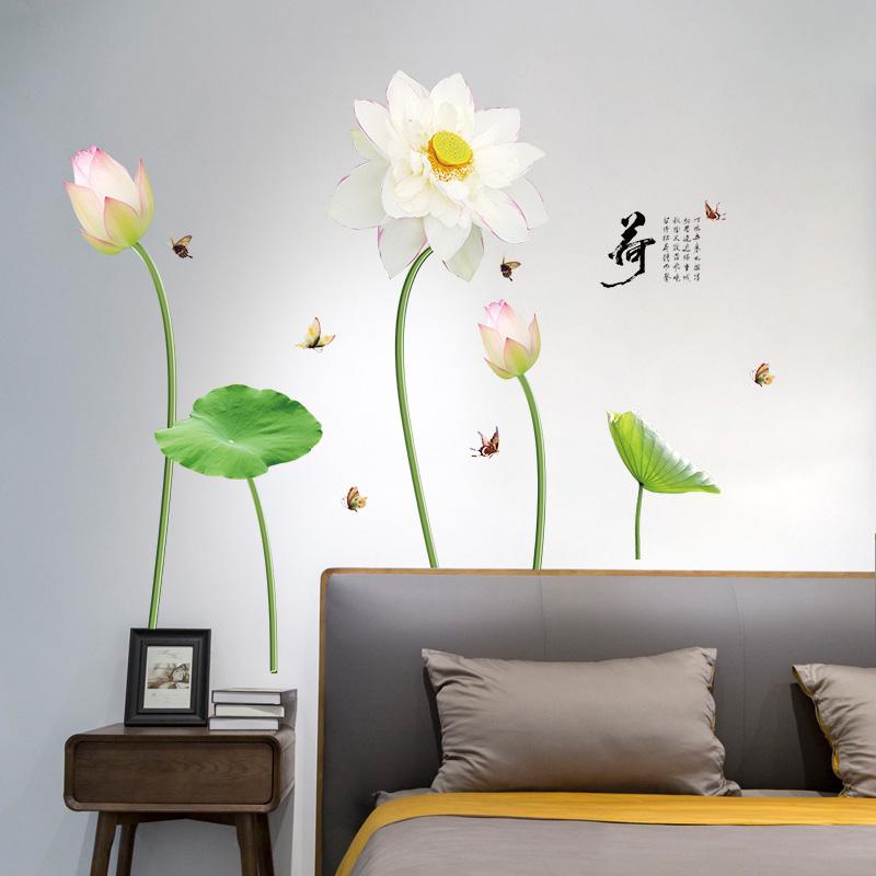 [ Size Lớn ] Decal dán tường kết hợp Sen Trắng SK9272 + SK9272