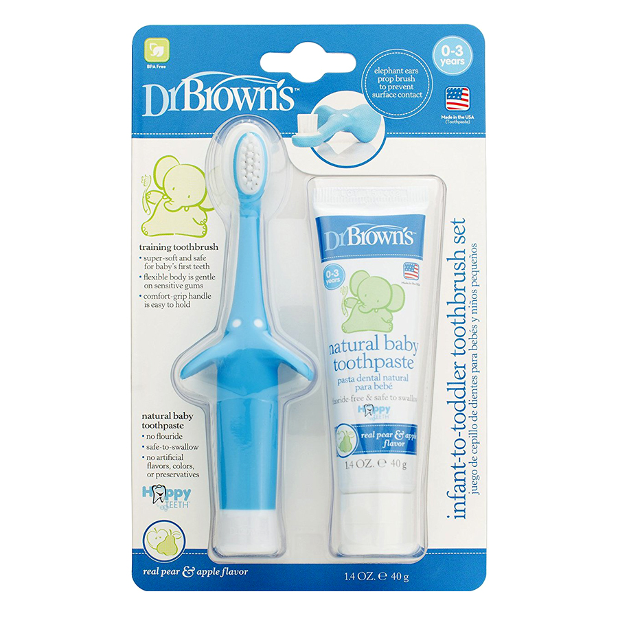 Combo Bàn Chải Và Kem Đánh Răng Hình Con Voi Dr.Brown's HG024 - Xanh