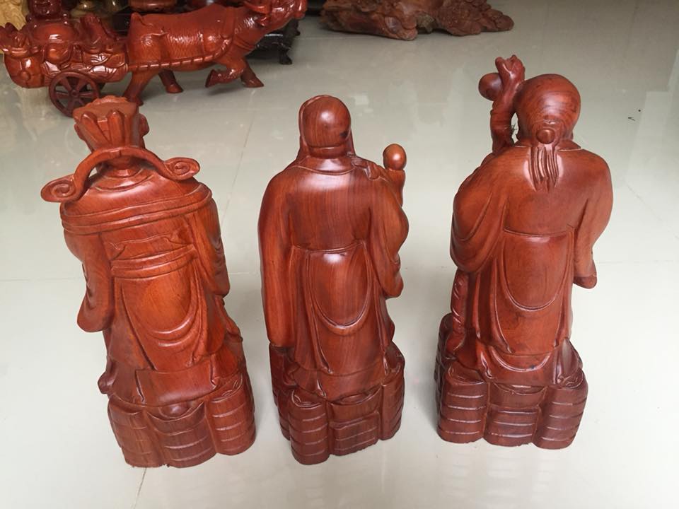 Bộ ba tượng phước lộc thọ, gỗ hương ta việt nam, cao 30cm
