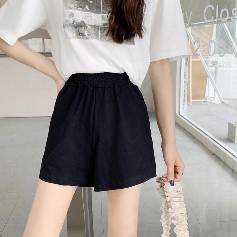 Quần short nữ lưng thun vải thun bigsize màu đen CRQ31