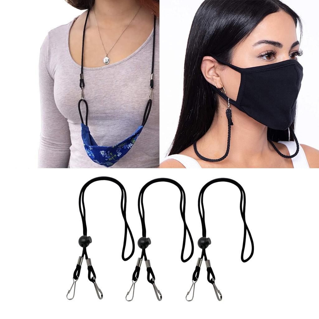 3x 1/3Pcs Adjustable Anti-lost Face Mask Lanyards Neck Straps with Clips Black