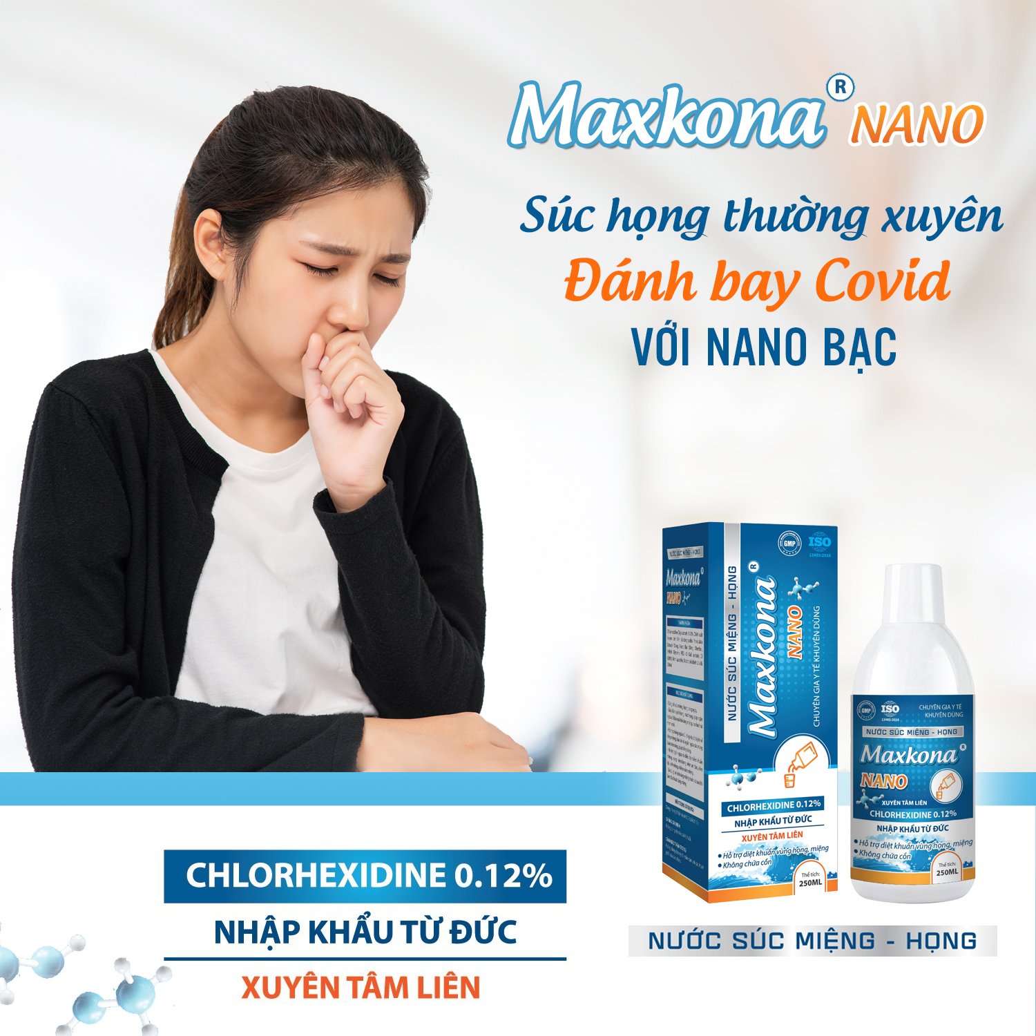 Nước súc Miệng - Họng MAXKONA NANO (Chai 250ml)