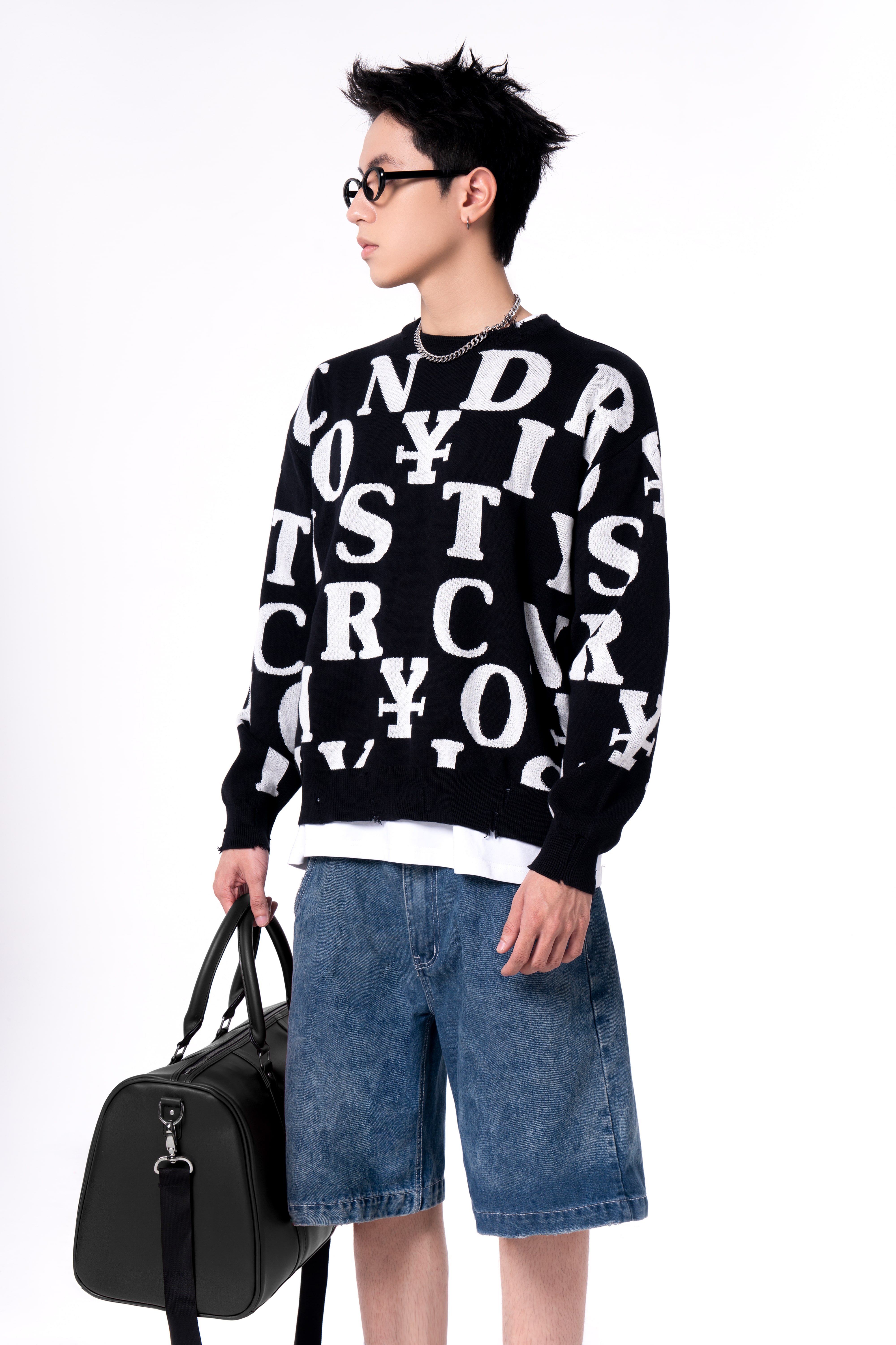 Áo Khoác DirtyCoins Letters Monogram Knit Sweater - Black