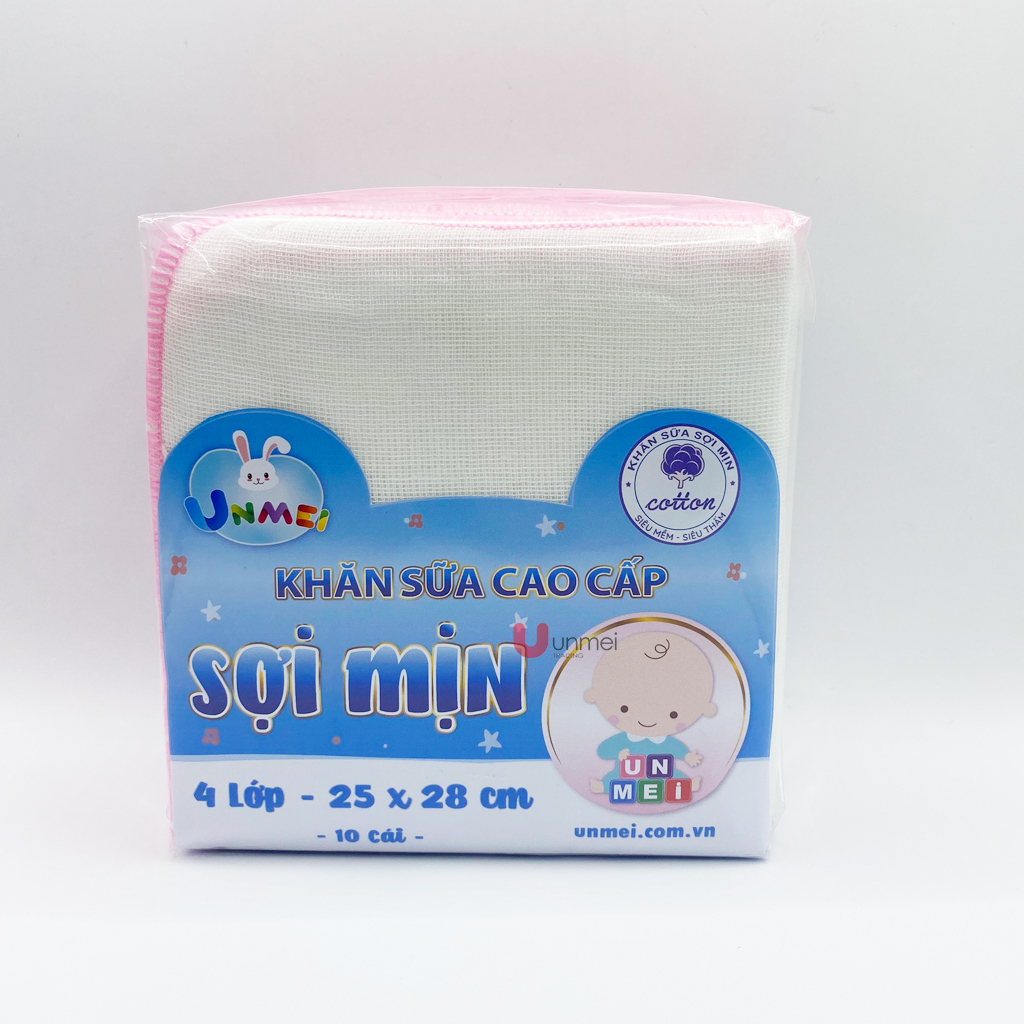 Khăn Sữa Unmei Xuất Nhật Sợi Mịn, Dày 4 Lớp Dành Cho Bé Từ Sơ Sinh (Kích Thước 25x28cm) - Khăn Xô Loại Chất Lượng, Giao Mẫu Ngẫu Nhiên