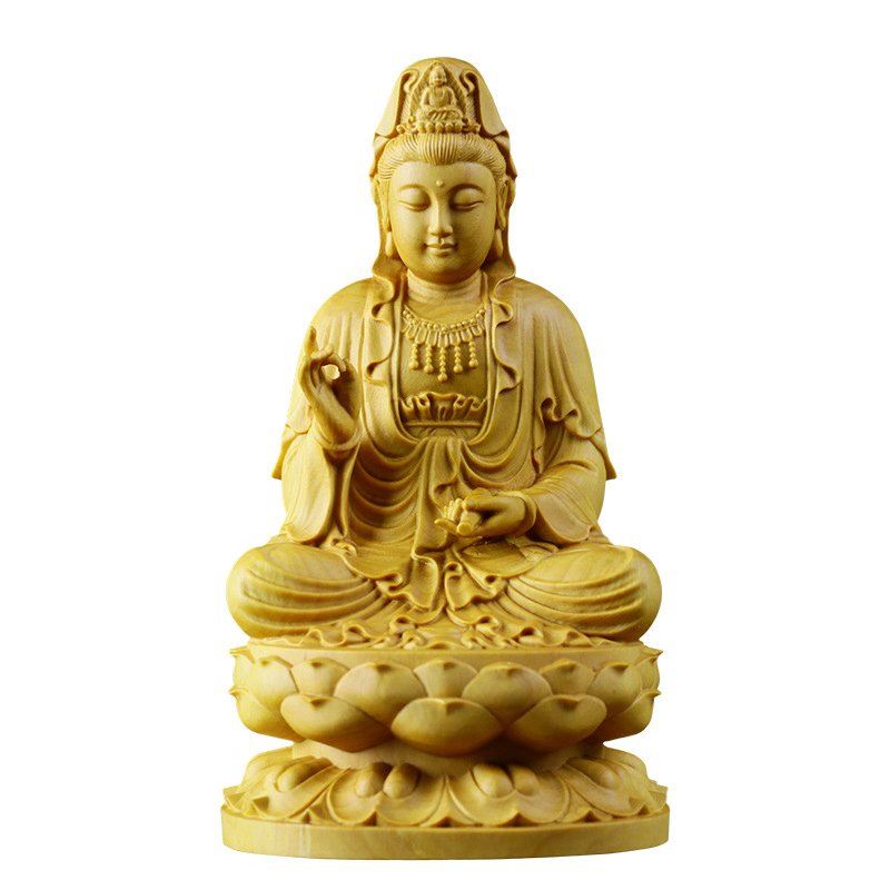 Tượng Phật Quan Âm ngồi đài sen bằng gỗ Hoàng Dương -MSPC010