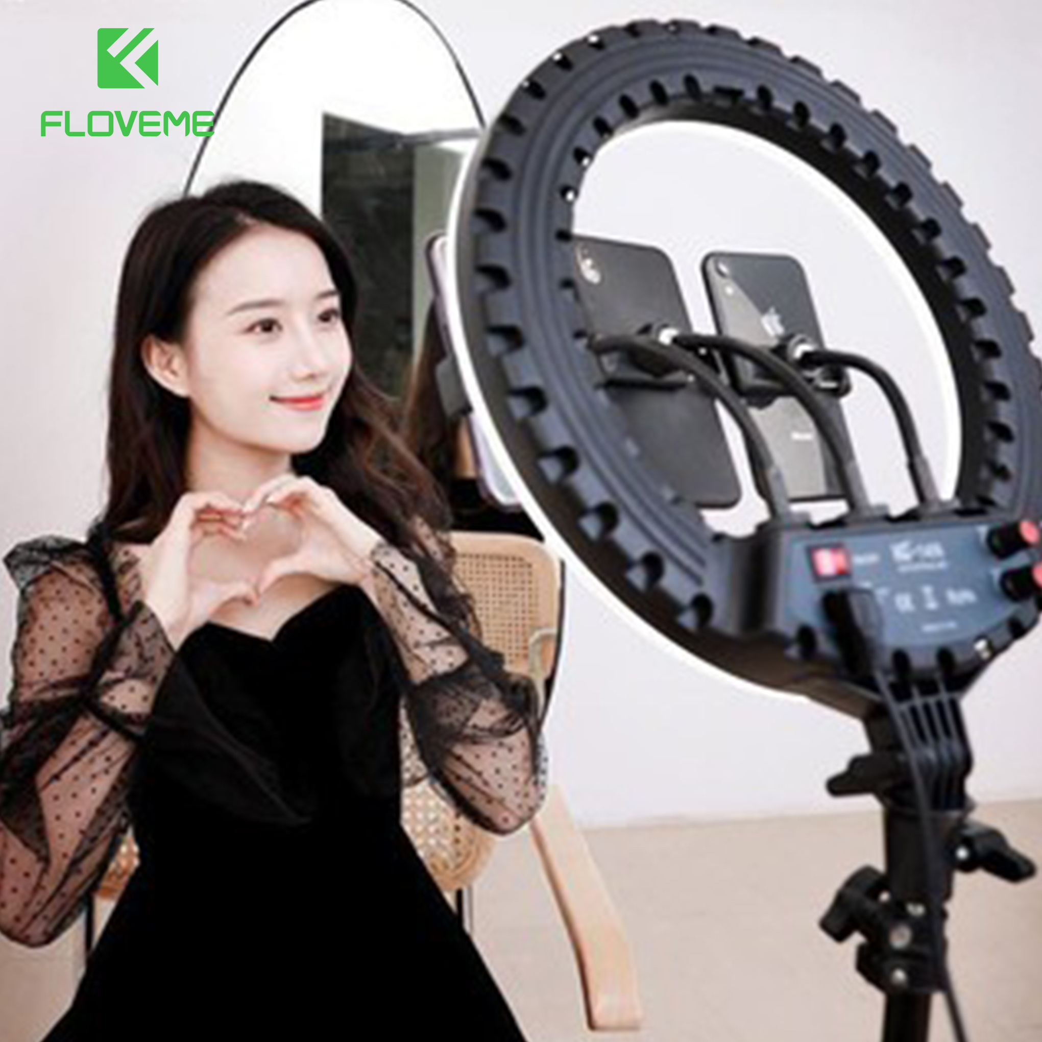 Đèn livestream Floveme cao cấp siêu sáng,  Hỗ Trợ Chụp Ảnh Make up, quay tiktok, bán hàng ,chân 2m1 ,Size 26 33 36 45 cm - Hàng chính hãng