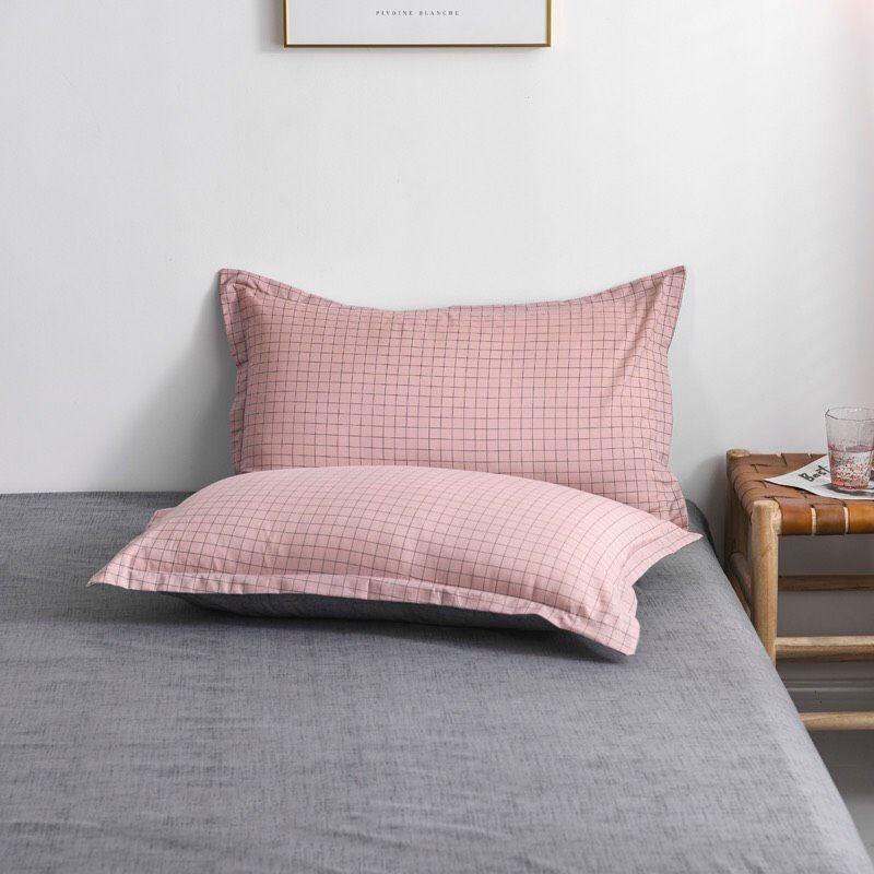 Bộ chăn ga gối kẻ ô hồng Cotton Poly cao cấp LEEBedding, chăn ga Hàn Quốc, miễn phí bo chun ga giường theo yêu cầu
