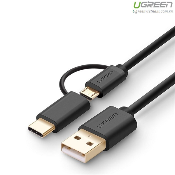 Cáp sạc điện thoại 2 trong 1 Micro USB và Type C Chính hãng Ugreen 30174 - Hàng chính hãng