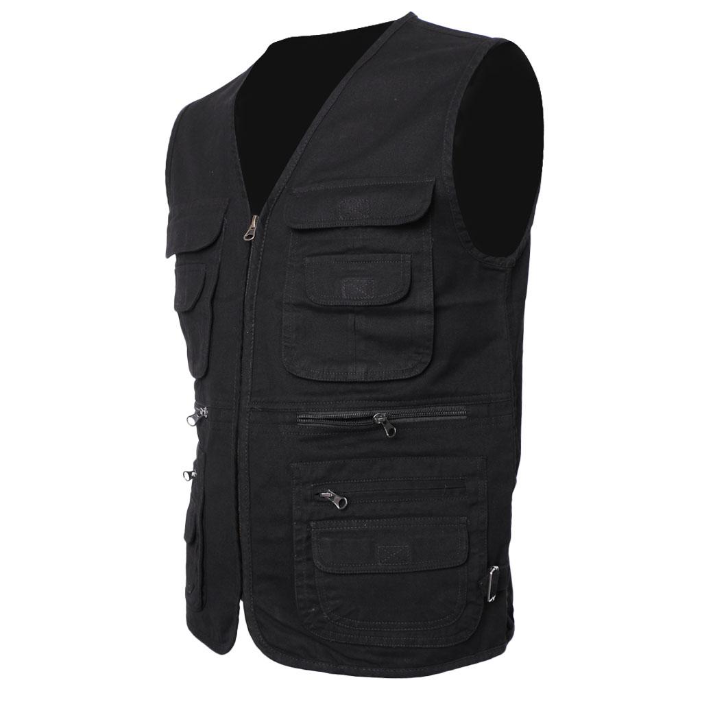 Men's Fishing Vest Utility Sports Vest Multi Pocket Waistcoat L Black