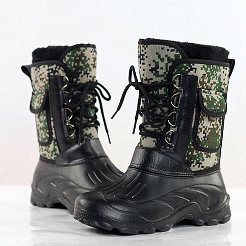 Mùa Đông Ngoài Trời Săn Bắn Câu Cá Nhiệt Chống Thấm Nước Cao Giày Nam Leo Núi Thể Thao Siêu Nhẹ Dày Nỉ Ấm Chống Trơn Trượt Ủng Color: 4 Shoe Size: 9.5