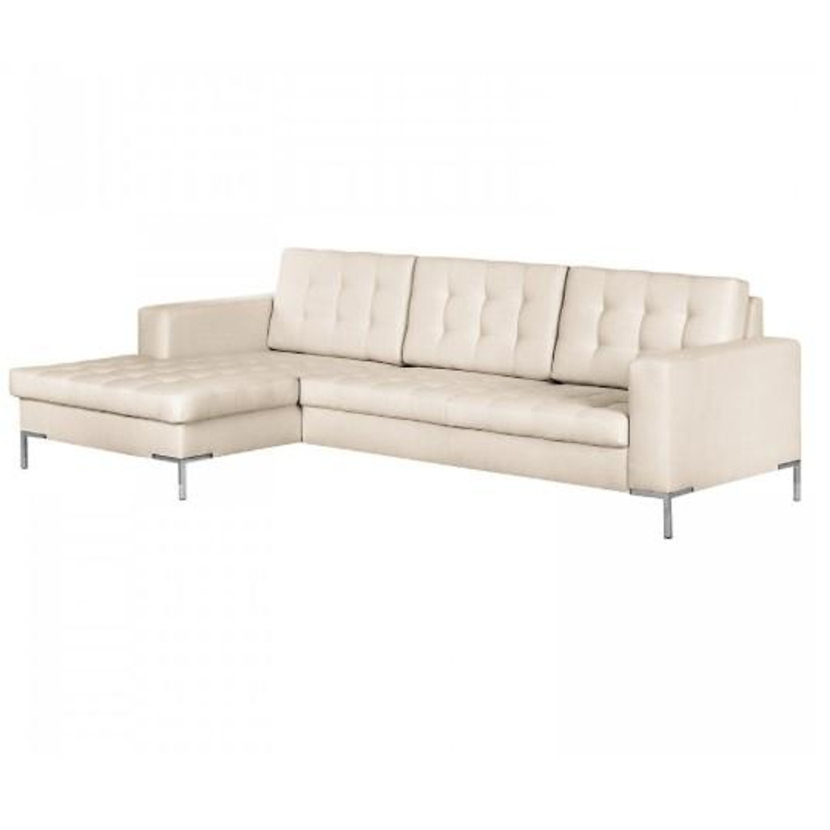 Sofa da góc L Tundo 2m5 x 1m6 màu kem nhạt nệm rút